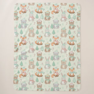 Cute Christmas Animals Seamless Pattern Sherpa Blanket