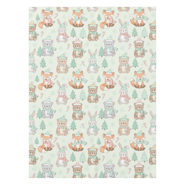 Cute Christmas Animals Seamless Pattern Tablecloth (Front)