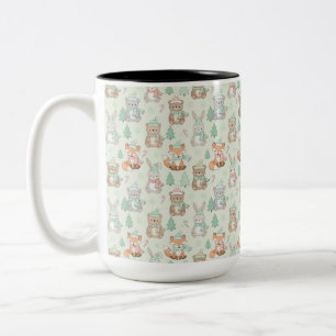 Cute Christmas Animals Seamless Pattern Two-Tone Coffee Mug