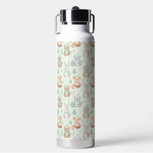 Cute Christmas Animals Seamless Pattern Water Bottle