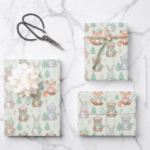 Cute Christmas Animals Seamless Pattern Wrapping Paper Sheet