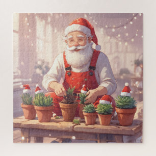 Cute Christmas Anime Santa Gardening Succulents Jigsaw Puzzle