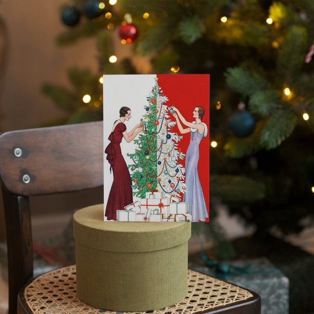 Cute Christmas art deco vintage ladies Holiday Card (Creator Uploaded)