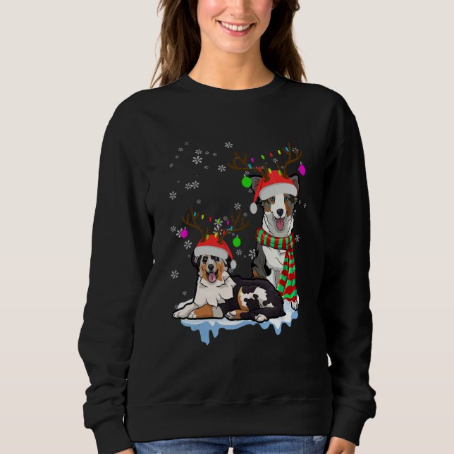 Cute Christmas Australian Shepherd Santa Hats Rein Sweatshirt (Front)