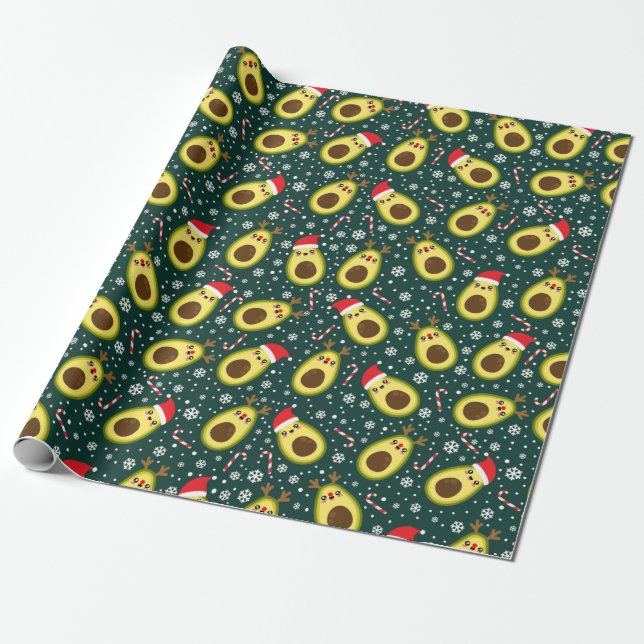 Cute Christmas Avocado Holiday Wrapping Paper (Unrolled)