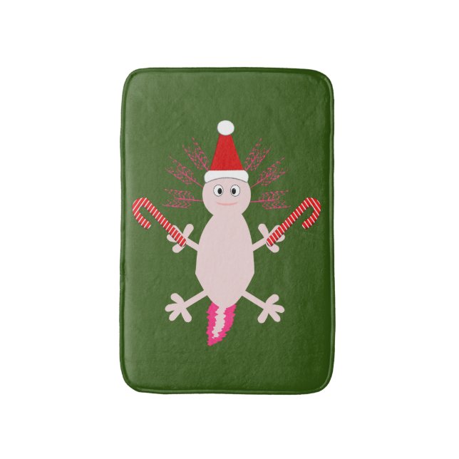 Cute Christmas Axolotl Bath Mat (Front Vertical)