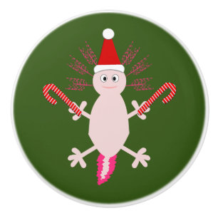 Cute Christmas Axolotl Ceramic Knob