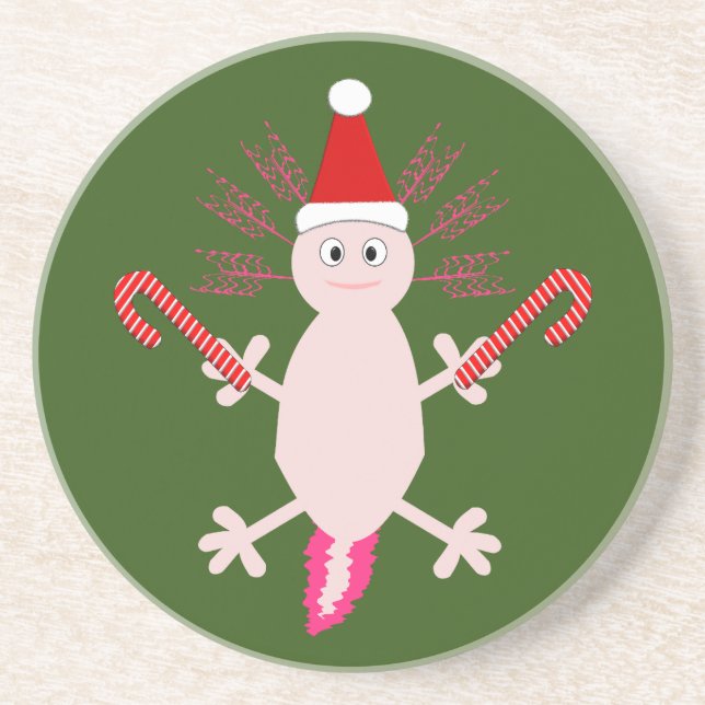 Cute Christmas Axolotl Coaster (Front)