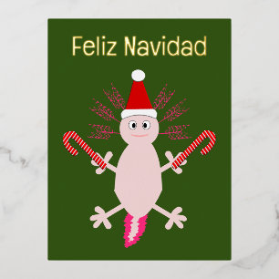 Cute Christmas Axolotl Custom Foil Holiday Postcard