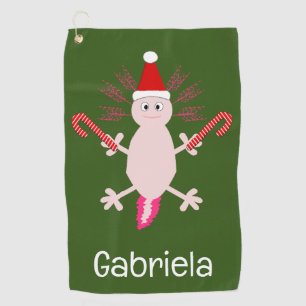 Cute Christmas Axolotl Custom Name Golf Towel