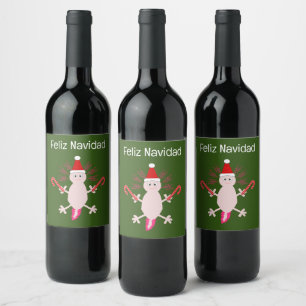 Cute Christmas Axolotl Custom Wine Label