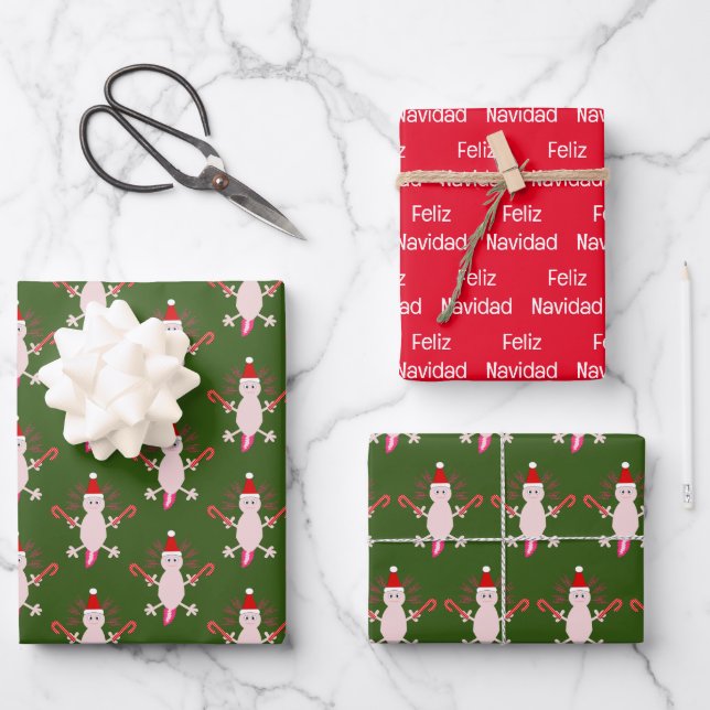Cute Christmas Axolotl Custom Wrapping Paper Sheet (Front)
