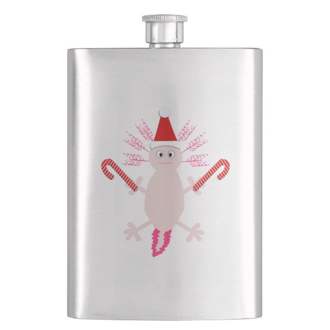Cute Christmas Axolotl Hip Flask (Front)