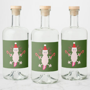 Cute Christmas Axolotl Liquor Bottle Label