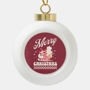 Cute Christmas Axolotl Merry Christmas Ceramic Ball Christmas Ornament