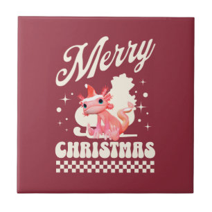 Cute Christmas Axolotl Merry Christmas Ceramic Tile