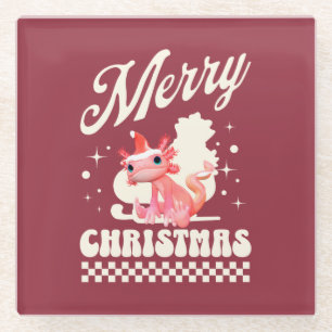 Cute Christmas Axolotl Merry Christmas Glass Coaster