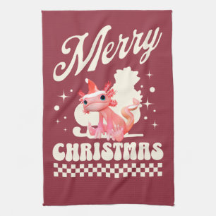 Cute Christmas Axolotl Merry Christmas Tea Towel