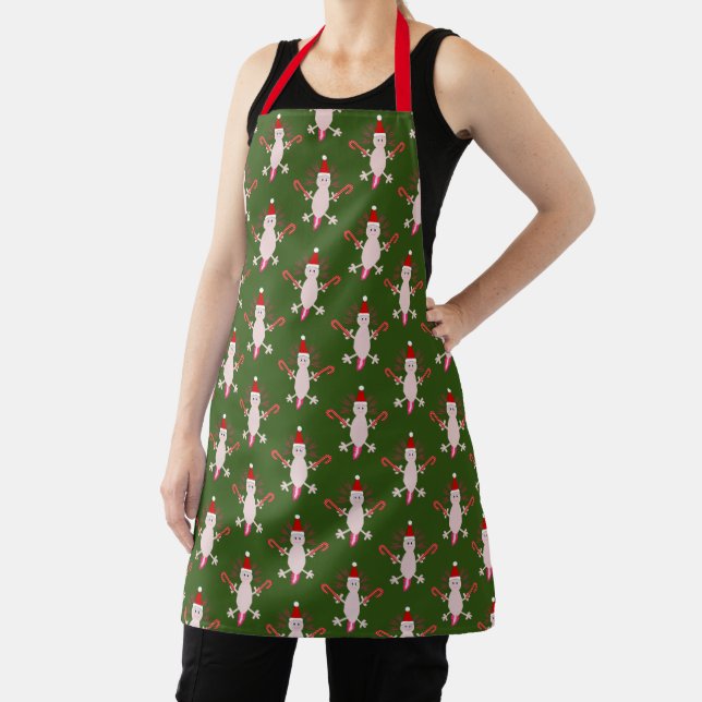 Cute Christmas Axolotl Patterned Apron (Insitu)