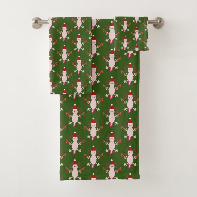 Cute Christmas Axolotl Patterned Bath Towel Set (Insitu)