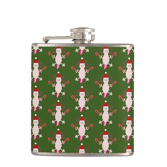 Cute Christmas Axolotl Patterned Hip Flask (Front)