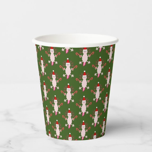 Cute Christmas Axolotl Patterned Paper Cups (Front)