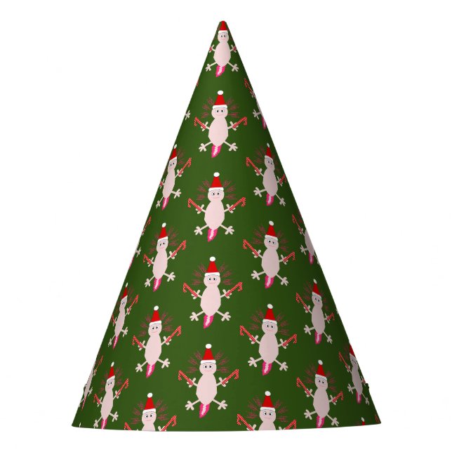 Cute Christmas Axolotl Patterned Party Hat (Front)