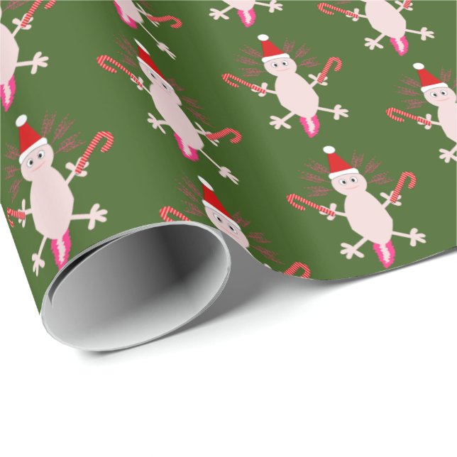 Cute Christmas Axolotl Patterned Wrapping Paper (Roll Corner)