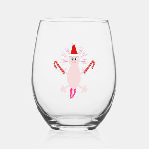 Cute Christmas Axolotl Stemless Wine Glass