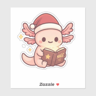 Cute Christmas Axolotl Sticker | Kawaii Magic Book