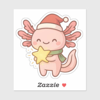 Cute Christmas Axolotl Sticker Kawaii Star Holiday