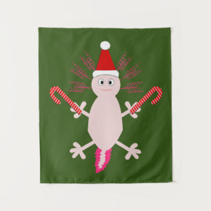 Cute Christmas Axolotl Tapestry