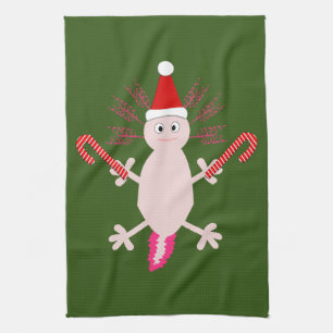 Cute Christmas Axolotl Tea Towel