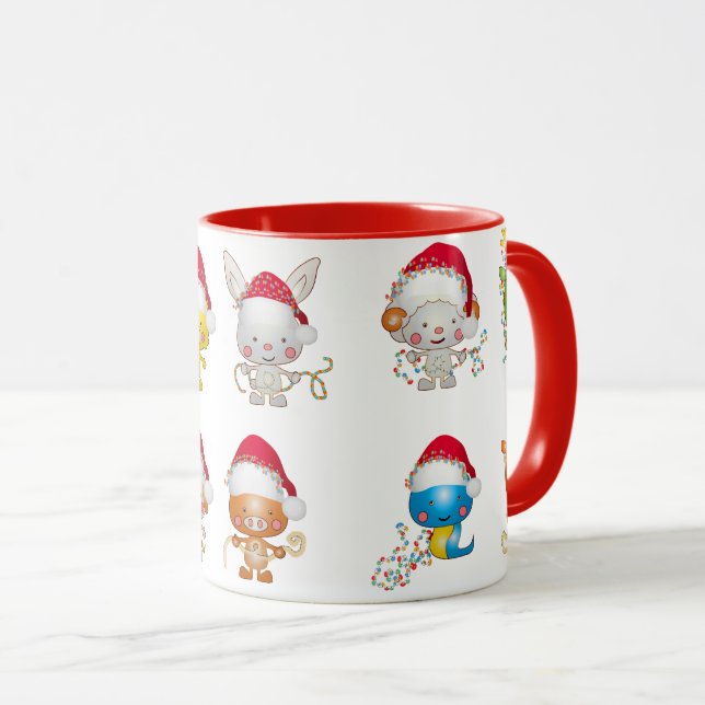 Cute Christmas Baby Animal Xmas Hat Holiday Coffee Mug (Front Right)