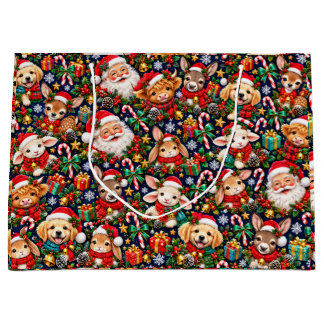 Cute Christmas Baby Animals Holiday Large Gift Bag