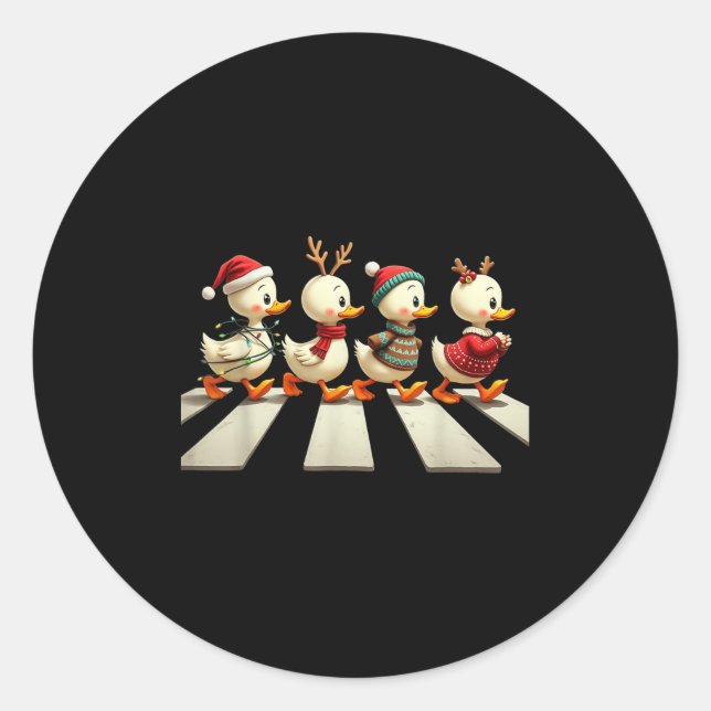 Cute Christmas Baby Ducks Parade Crosswalk Holiday Classic Round Sticker (Front)