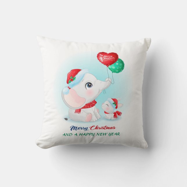 Cute Christmas Baby Elephant Bunny Nursery Cushion (Front)