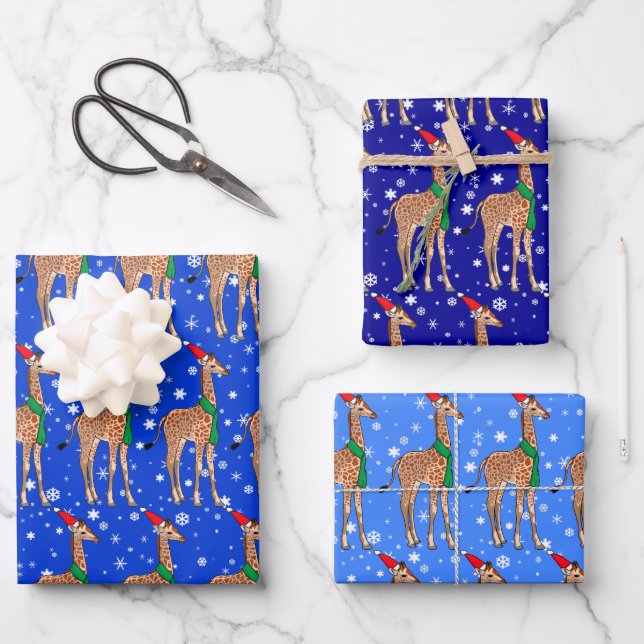 Cute Christmas Baby Giraffe in a Santa Hat Wrapping Paper Sheet (Front)
