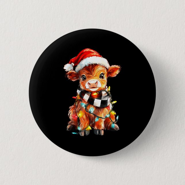 Cute Christmas Baby Highland Cow F Thanksgiving  6 Cm Round Badge (Front)