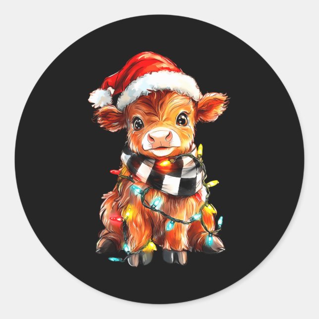 Cute Christmas Baby Highland Cow F Thanksgiving  Classic Round Sticker (Front)
