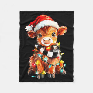 Cute Christmas Baby Highland Cow F Thanksgiving  Fleece Blanket