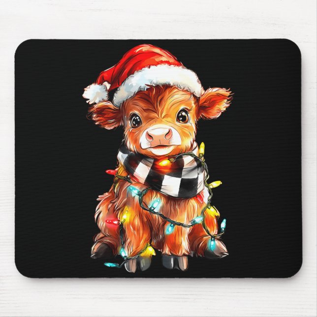 Cute Christmas Baby Highland Cow F Thanksgiving  Mouse Pad (Front)