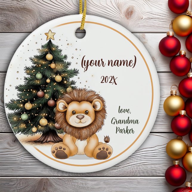 Cute Christmas Baby Lion Personalised Kids Ceramic Ornament (Cute Christmas Baby Lion Personalized Kids Ceramic Ornament)
