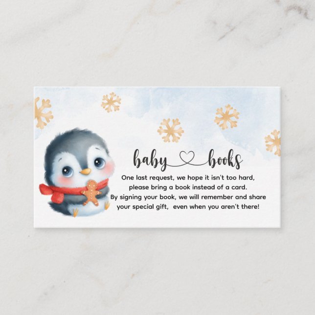 Cute Christmas Baby Penguin Book request Enclosure Card (Front)