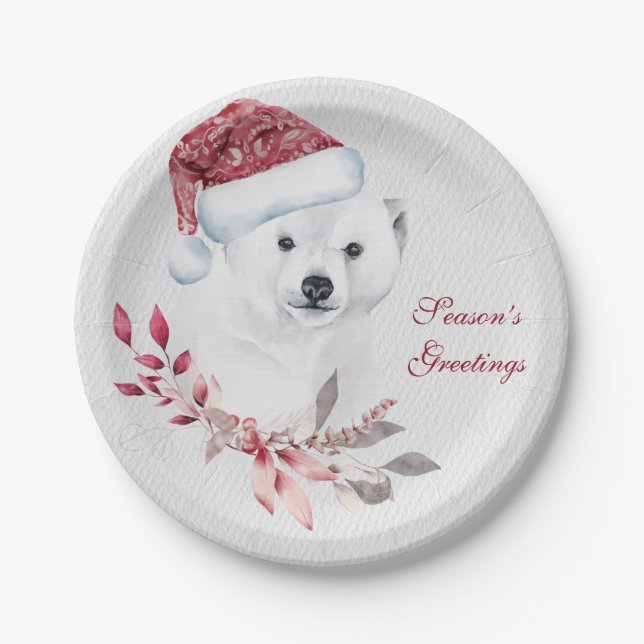 Cute Christmas Baby Polar Bear Paper Plate (Front)
