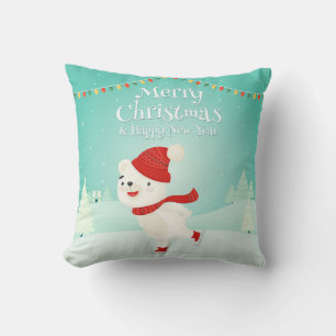 Cute Christmas Baby Polar Bear with Festive Lights Cushion