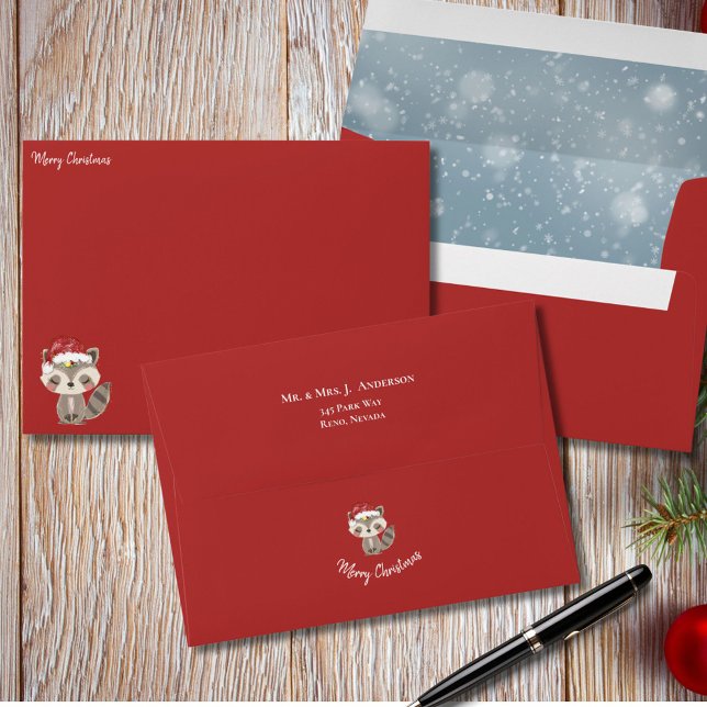 Cute Christmas Baby Racoon Red Santa Hat Envelope (Creator Uploaded)
