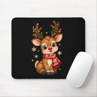 Cute Christmas Baby Reindeer Red Scarf Mouse Pad