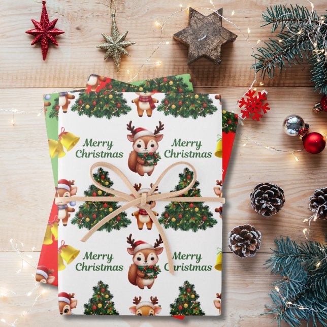 Cute Christmas Baby Reindeer Wrapping Paper Sheet (Creator Uploaded)
