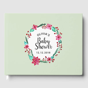 Cute Christmas Baby Shower Flower Wreath Guest Book